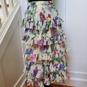 Multi-tiered colorful Chiffon raw edge flowy frilly skirt